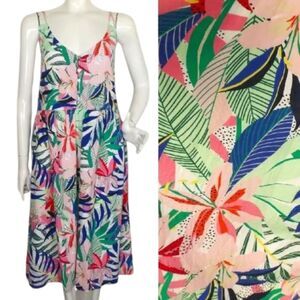 LOFT Summer Dress, 14, Multicolor floral, Strappy, Buttons, Midi length